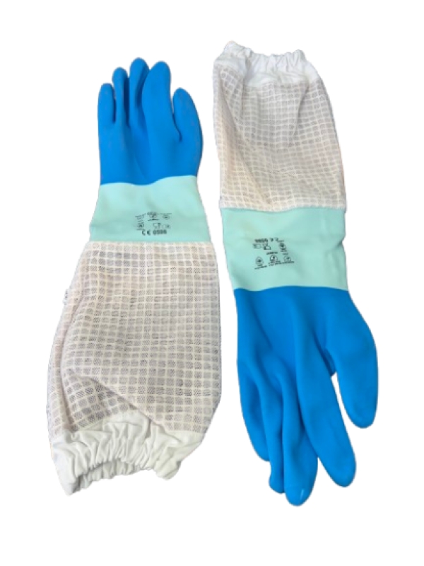 Rubber Beekeeping Gloves - 3 Layer Mesh Cuff