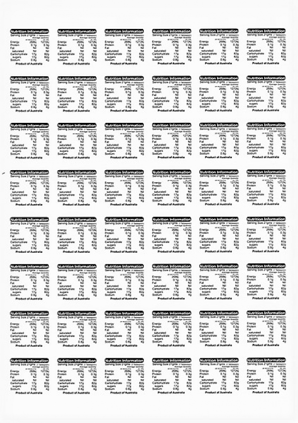 Labels - Nutrition Sheet